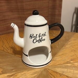 NWT In The Kitchen “But First Coffee” Ceramic Coffee Kettle Scrubber Holder.